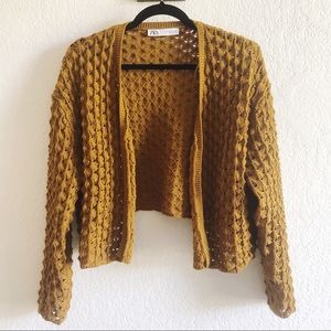 Zara Mustard Textured Knit Cardigan M